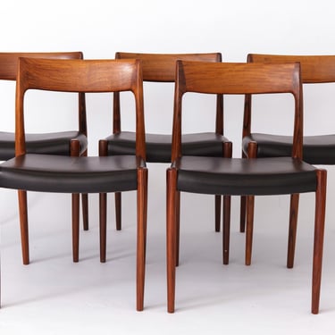 5 Niels Moller Chairs, 1950s, model 77, Danish, Rosewood 