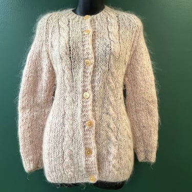 pink mohair cardigan vintage knit wool sweater medium 
