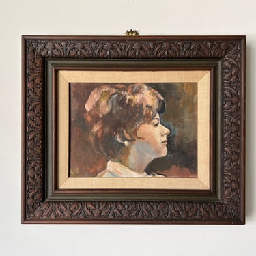 70's Vintage Impressionist Abstract Oil Female Portrait Painting, Signed 