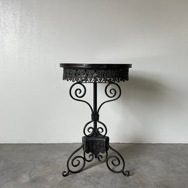 Vintage Maitland Smith  Scrolled Cast Bronze And Coconut Shell Top Side Table 