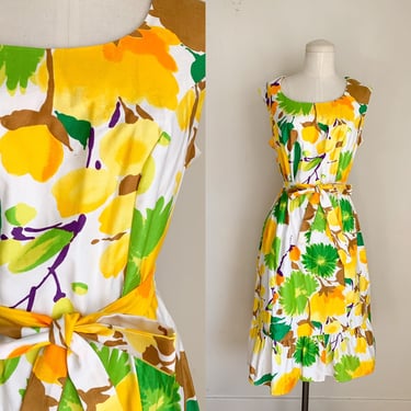 Vintage 1970s Marigold Floral Dress / M 