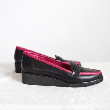 1980s Fuchsia and Black Platform Loafers - 