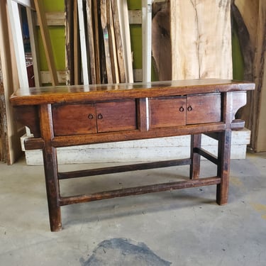 Rustic Teak Chinese Wine Table with Storage