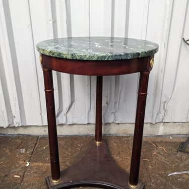 Vintage Green Marble Top Cherry Side Table