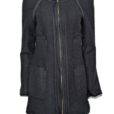 Nanette Lepore - Black Tweed Zip Up Long Jacket Sz 10