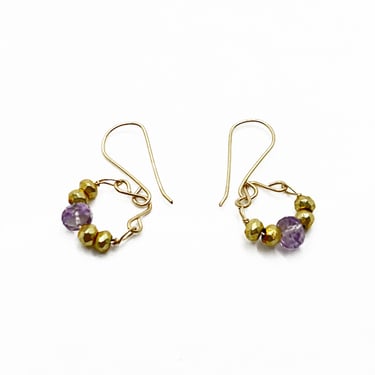 Debbie Fisher | Gold Pyrite and Pink Amethyst on Gold Fill Wire Earring