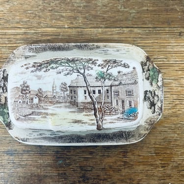 Vintage English Scene Butter Dish | Transferware | China | Serving | Made in Japan | Brown and White Grandmillenial Chinoiserie 