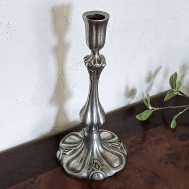 Ornate Vintage Pewter Candle Stick Holder 