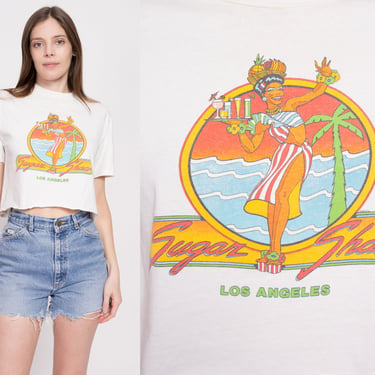 80s Sugar Shack Crop Top Tourist Tee - Medium | Vintage Los Angeles Carmen Miranda Cropped Graphic T Shirt 