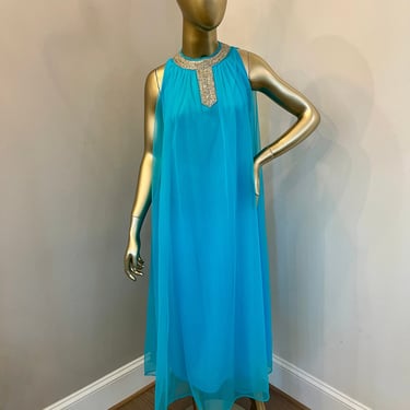 1970s Turquoise A Line Sheath Dress 