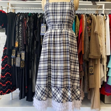 vintage y2k 1950s style black and white plaid cotton sundress large Ann Taylor 