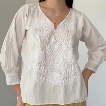Vintage White Embroidered Woven Top (M)