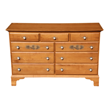 Vintage L. Hitchcock Harvest Stenciled Solid Maple 9 Drawer Dresser