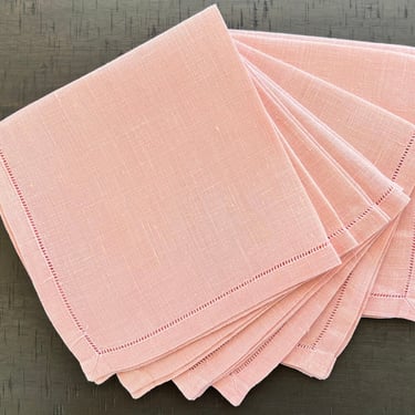 Pink linen cocktail napkins Hemstitched 