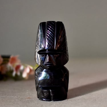 Vintage Black Obsidian  Sculpture Mayan Aztec Tribal  Figurine Soth American 