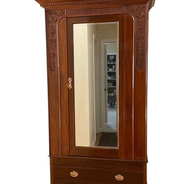 Antique Armoire Carved Mahogany Wood Wardrobe KW214-36