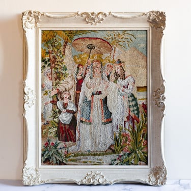 19th century French framed  needlepoint tapestry remnant
