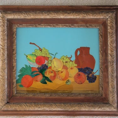 Vintage 1970 STILL LIFE Reverse Glass PAINTING 26x30