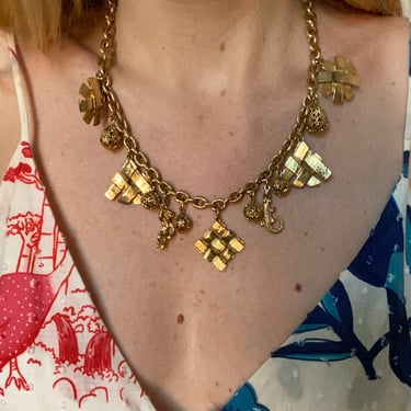 70s Designer Craft Money & Alligator Gold Charm Necklace