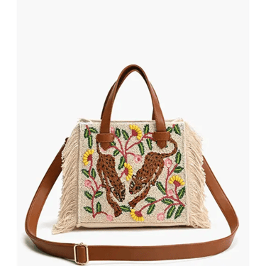 Temur leopard fringed tote