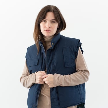 Vintage Navy Blue Puffer Vest | Unisex Goose Down Quilted Layer | Brooks Brothers | M | 