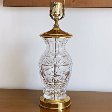 Waterford crystal accent table lamp.  Irish cut glass light with brass base. Luxury traditional home decor. NO SHADE 
