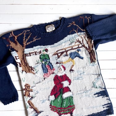 Christmas sweater 90s vintage Heirloom Collectibles Victorian ice skating embroidered sweater 