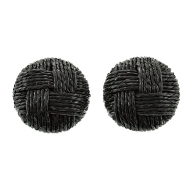 Ugo Correani Vintage 1980s Huge Oversized Black Woven Straw Dome Earrings