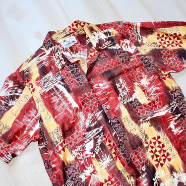 Vintage 70s Hawaiian Shirt, Tropical Shirt, Novelty Print Shirt, Vacation Shirt, Beach Shirt, Short Sleeve, Button Up, 1970s, Diamond Head 