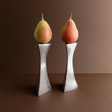 2 vintage candle holders made of aluminum - Postmodern Memphis Style 1980s - Stylish decoration, gift idea, timeless, geometric 