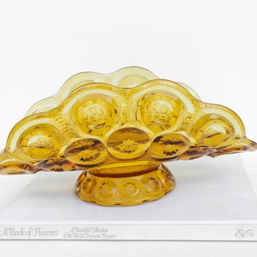 Vintage L. E Smith Glass Company Amber Glass Moon and Stars Pattern Banana Boat, Glass Fruit Bowl 