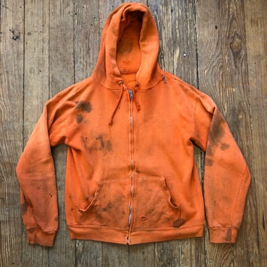 1970s Thrashed Orange Hoodie Small 