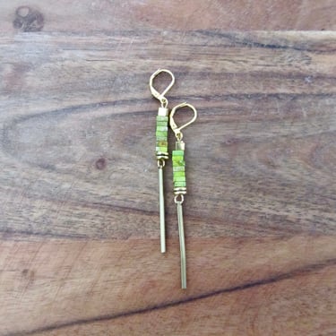 Minimalist green imperial jasper earrings, gold 