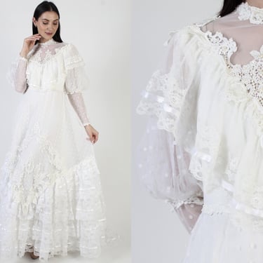Alfred Angelo Wedding Dress, White Designer Bridal Gown, Long Asymmetrical Train, Victorian Style Prom 