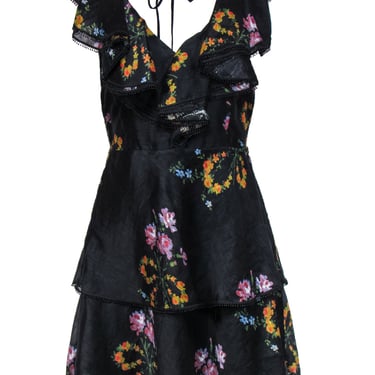 La Maison Talulah - Black & Floral Print “Lullaby” Dress w/ Flounce Top Sz M