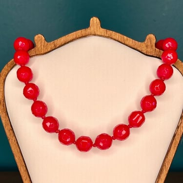 Vintage Red Faceted Glass Beaded Choker Necklace Retro Fashion Jewelry 