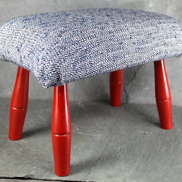 Refurbished Wooden Foot Stool - Up-Cycled Vintage Small Foot Rest - Refurbished and Reupholstered 