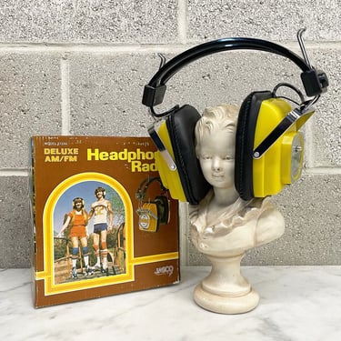 Vintage Headphone Radio Retro 1970s Deluxe AM/FM + Jasco Products + Model 212XL + Yellow + Portable Audio + Battery Operated + Collectible 