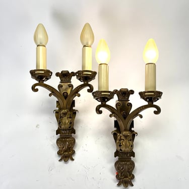Restored Pair Neo-Baroque Sconces in Solid Bronze FREE SHIPPING 