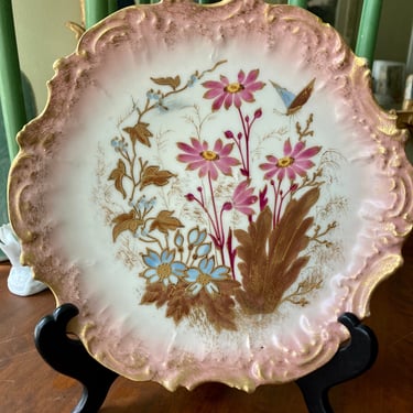 Antique Coiffe Limoges Pink Floral Plate 