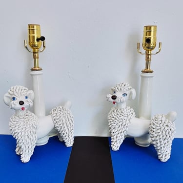 Italian Porcelain Poodle Lamps, Pair 