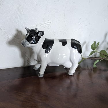 Vintage Otagiri Ceramic Black and White Cow Piggy Bank 