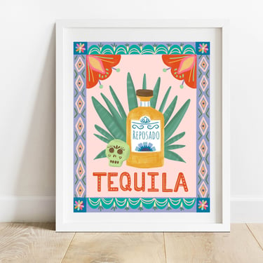 Tequila 8 X 10 Bar Cart Print/ Mexican Folk Art Cocktail Illustration/ Liquor Wall Decor/ Gifts For Cocktail Enthusiasts 