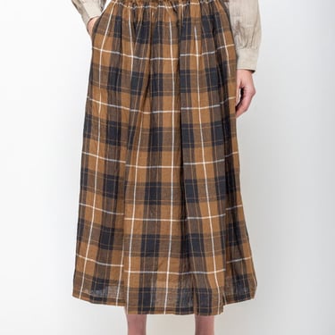 ICHI ANTIQUITES Linen Skirt - Brown Plaid