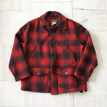 Vintage Red Wool Black Plaid JC Higgins (Sears & Roebuck) Hunting Coat Jacket | L | 