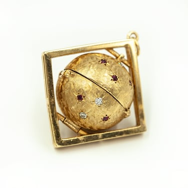 1950s 14K Yellow Gold Pendant with Diamonds and Rubies