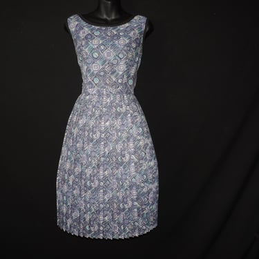 1950s day dress vintage L'Aiglon blue fit and flare medium 