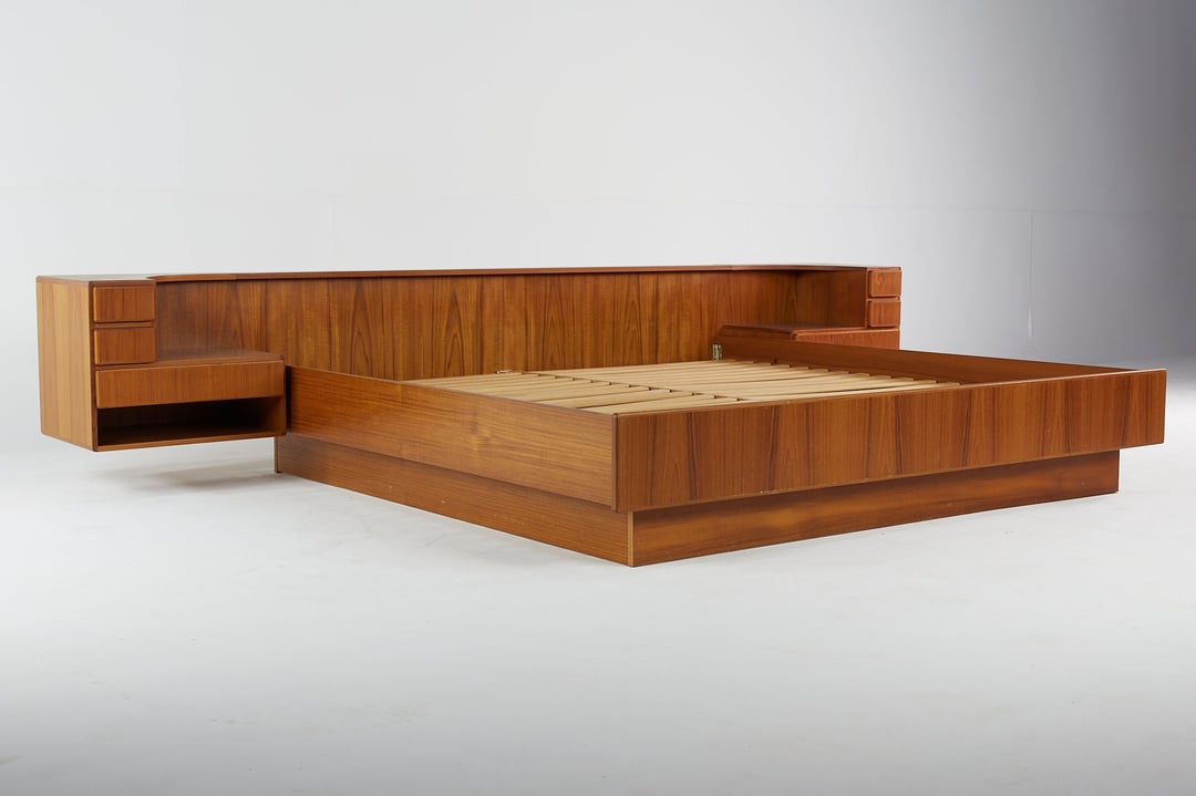 Komfort Mid Century Danish Teak King Floating Teak Bed with | Modern ...