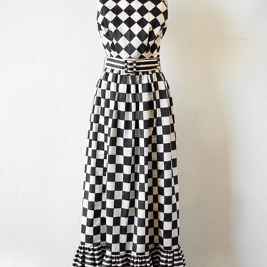 Vintage 1960s Black & White Checker Maxi Dress XS/S