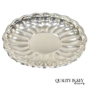 Vintage Regency Style Silver Plated Scalloped Oval Serving Platter Fruit Bowl